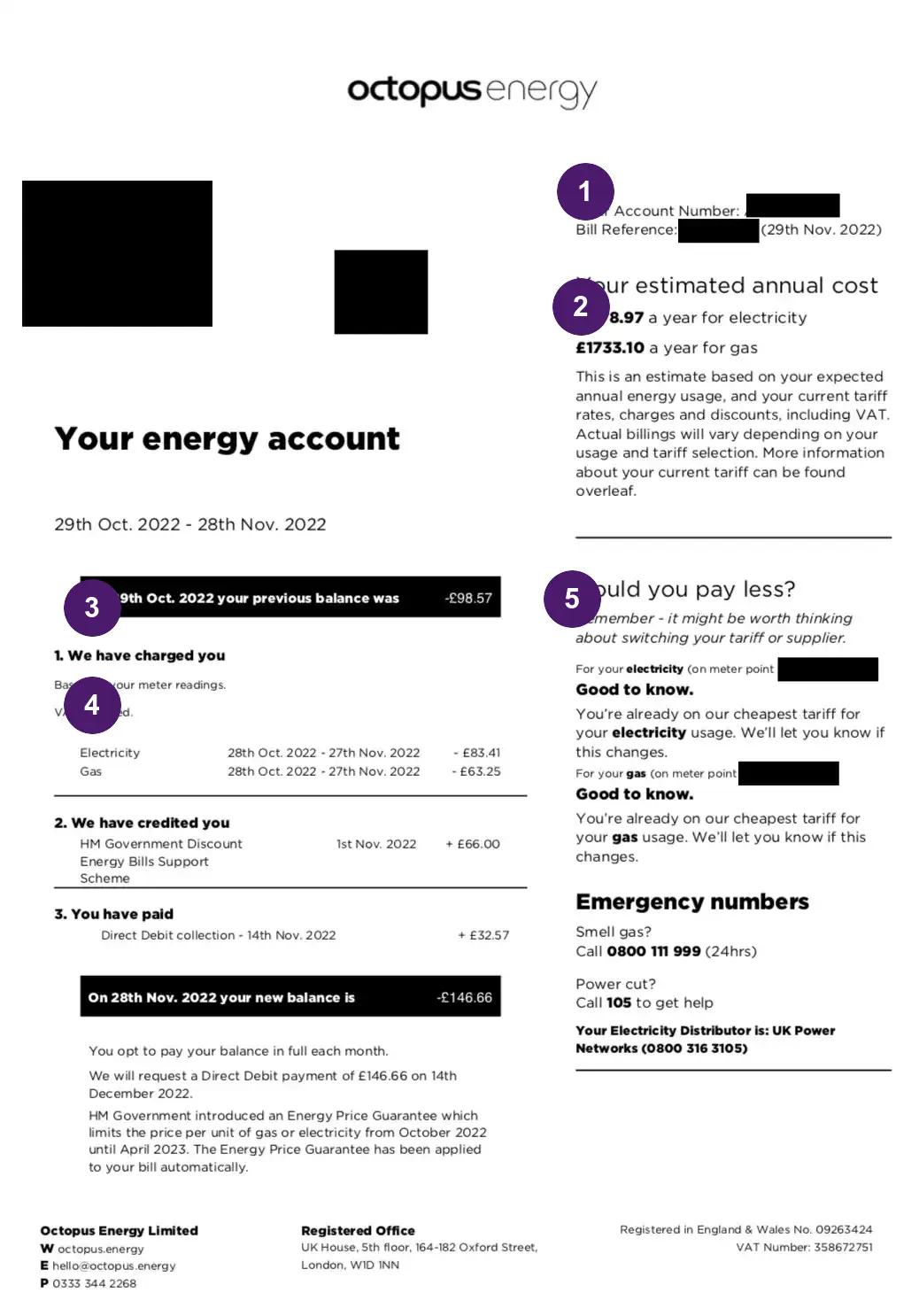 Octopus Energy bill page one
