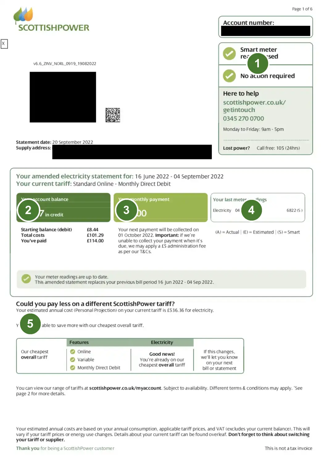 Scottish Power bill page one
